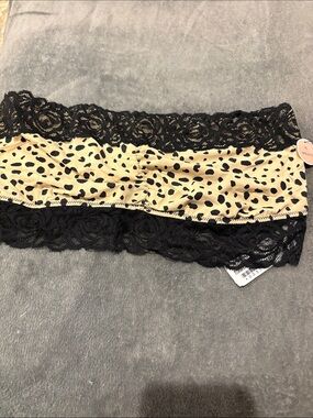 aerie Beige Animal Spot Cheeky Panty with Black Lace Trim
